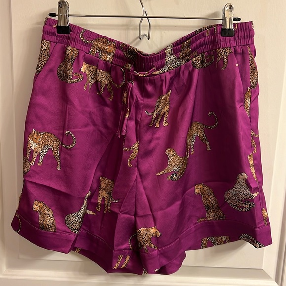 JODIFL Party Animal Leopard Print Satin Shorts - Magenta - L - NWOT - Picture 1 of 3